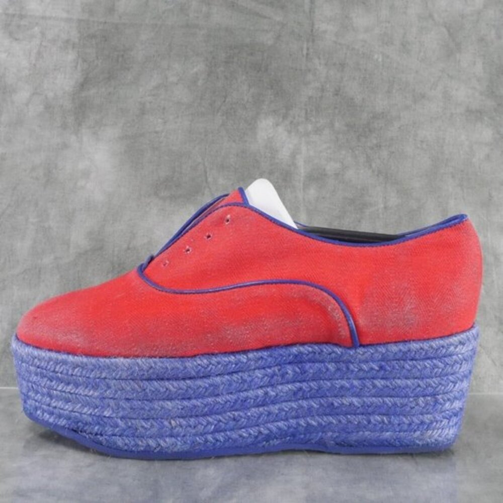 NWOB MISSONI Distressed Red‎ Canvas w/Navy Jute Platform Sneakers 8 US 38 EU